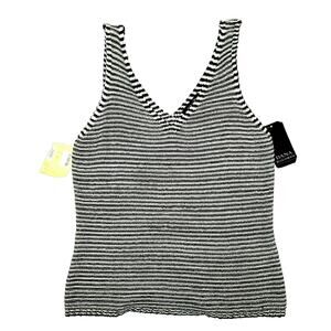 Dana Buchman Womens XL V Neck Tank Black/White Stripe Stretch Weave Stylish NEW